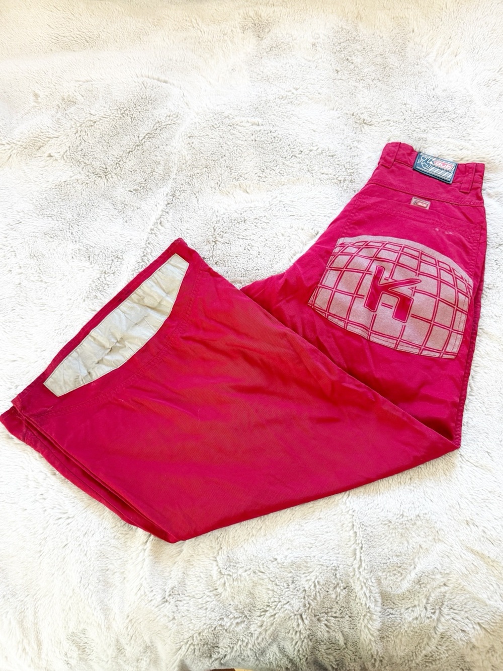 VINTAGE Y2K Kikwear K-DUB Red Nylon Wide Leg Rave Pants
